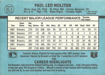 1988 Donruss - Bonus MVPs #BC-3 Paul Molitor Back